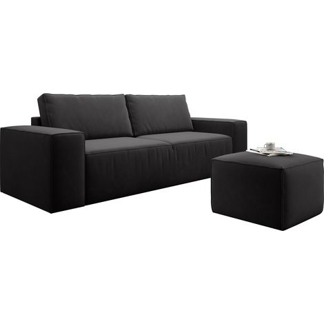 Canapé convertible WILACE en velours – 260cm-Noir (1/5)