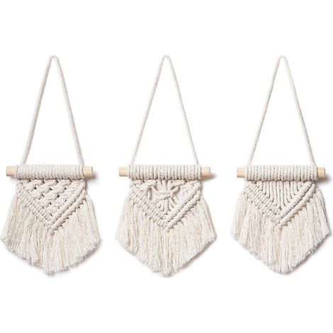 Ensemble de 3 mini décorations murales en macramé, style bohème, pour sapin de Noël et voiture. Décoration tissée. (1/4)