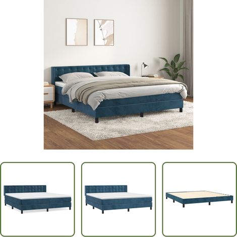 vidaXL Matratzenauflage - Boxspringbett mit Matratze Dunkelblau 180x200 cm Samt (1/5)