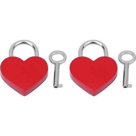 2 Serrures Cœur Métalliques Colorées et Délicates pour Fournitures Artisanales Maison avec Clés 30x39mm Rouge (1/5)