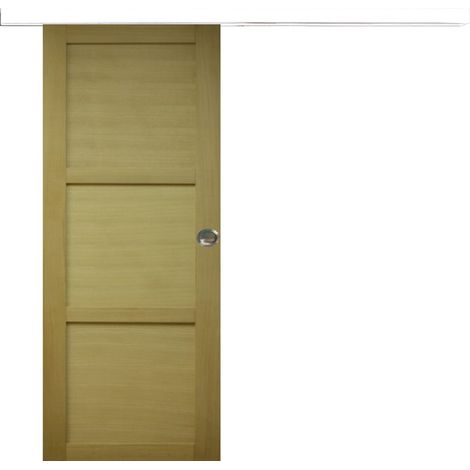 Porte Coulissante Bois Ayous 3 Panneaux H204 X L73 + Rail Alu Bandeau Blanc Et 2 Coquilles