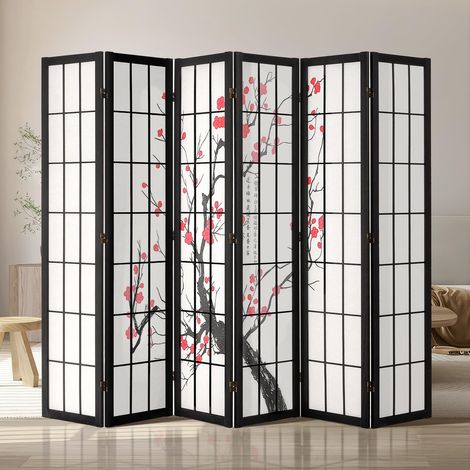 Cloison de Séparation Japonaise à 6 Panneaux Fleur de Cerisier, Séparateur de Pièce Pliable en Bois, Paravent de Confidentialité, pour Séparation de Pièce, Maison, Bureau et Chambre à Coucher (1/5)