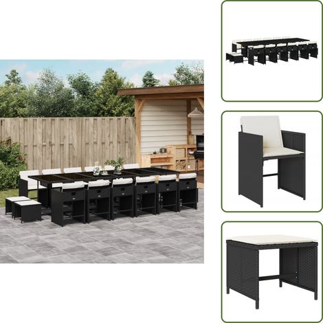 Cuscini per sedie - vidaXL Set da Pranzo da Giardino 17 pz con Cuscini Nero in Polyrattan - Cuscini per sgabelli