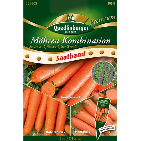 Quedlinburger Saatgut – Combinaison de carottes – Ruban de semis 3 x 2 mètres, graines de légumes, Amsterdam 2, Nantaise 2 et Rote Riesen 2 (1/2)