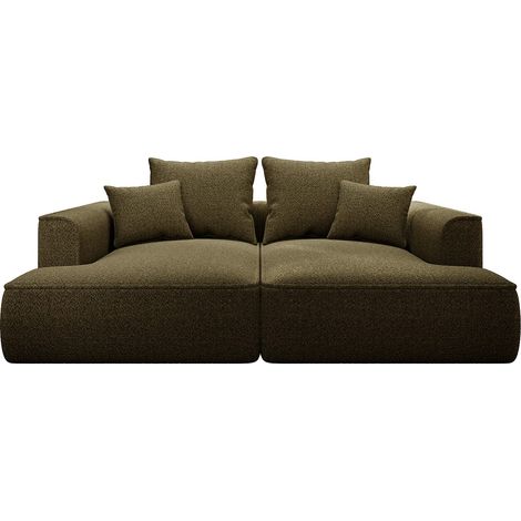 Divano 3 posti seduta comfort e profonda in tessuto ciniglia verde kaki - PINETA (1/3)