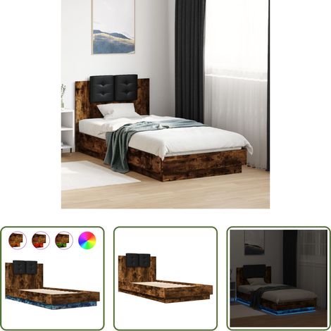 Lits avec tête de lit -  Cadre de lit avec LED sans matelas chêne fumé 90x190 cm (1/5)
