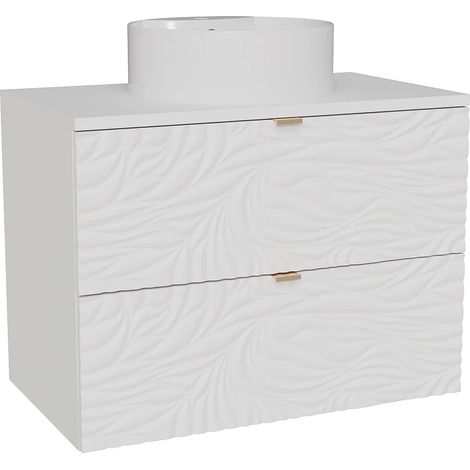 Meuble de salle de bain suspendu texturé avec vasque à poser ronde - Blanc - 80 cm - RINAREL (1/5)