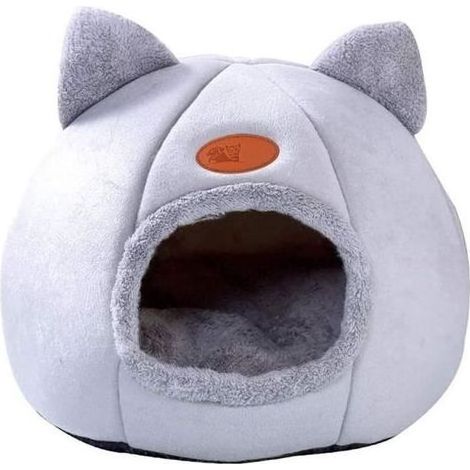 (gris)Niche pour chat - Animaux de Compagnie - Lit rond en peluche - 36x36x36 CM - Gris - Confortable et antidérapant (1/4)