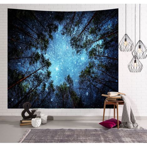 Tapisserie Murale Décorative Chambre Etoiles Univers Planètes Nature Arbres Forêt Grand Décoration Panoramique 200 x 150 cm (1/5)