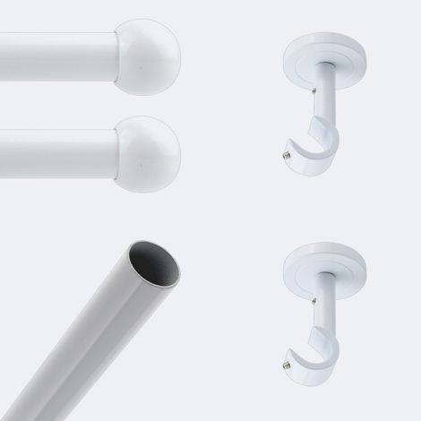 Kit de tringle à rideaux Blanc 150cm Diam.20mm Embout Boule - Fixation Plafond - Boulet (1/3)