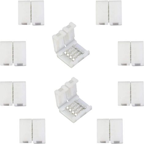 Conector de tira LED RGB 5050 Conectores rápidos de 4 pines para tira LED RGB SMD 5050 RGB impermeable y no impermeable de 10 mm de ancho, soldadura libre (10 piezas) [Clase de eficiencia energética A (1/5)