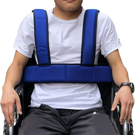 Cinturón de seguridad ajustable para silla de ruedas, cinturón de seguridad respiratoria, cinturón localizador de pecho, cinturón de sujeción antideslizante para el cuidado de ancianos, azul