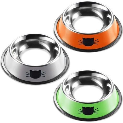 3 Pièces GamChat,Inoxydable Bols Chat Alimentaire en Acier Antidérapantes avec Base en Caoutchouc,Bol pour Animaux,Gams d'eau pour Chatpour Chiots Hamsters Lapins Petits Animaux (3)-LIAIKI (1/5)