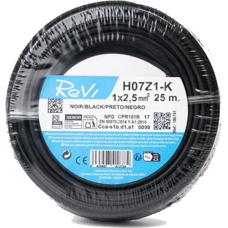 Halogenfreies Elektrokabel 2,5 mm² Schwarz 25 m PVC-Draht H07Z1-K Elektrokabel (1/5)