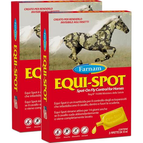 OFFERTA SPECIALE 2 CONFEZIONI DI EQUI-SPOT insetticida spot-on per il controllo di tafani, mosche, zanzare e zecche. EQUISPOT 3 Pipette 10 ml cad. X 2 (1/2)