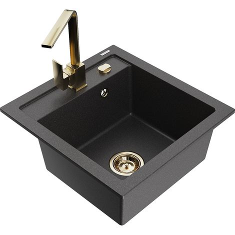 Mexen Vito 1-Becken-Granit-Spüle mit Mischbatterie Rita, Schwarz gesprenkelt - 6503-76-670300-50 (1/5)