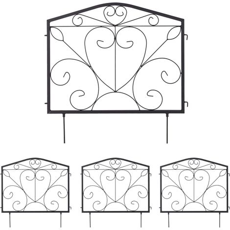 Relaxdays Bordure de jardin, HxL par pièce: 60 x 60 cm, métal, clôture à planter, 4 éléments décoratifs, noir (1/5)