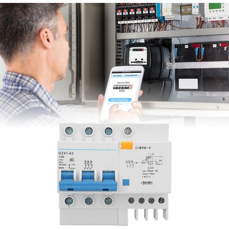 Disjoncteur miniature DZ47LE-63 C40 3P+N, 400 V 40 A, montage sur rail DIN, capacité de sectionnement de 6000 A. (1/5)