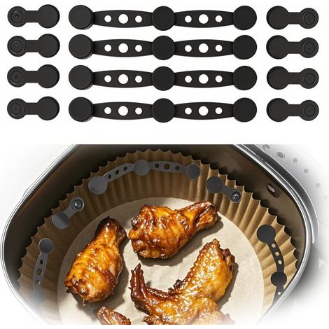 Confezione da 4 fibbie magnetiche in silicone per friggitrice ad aria per carta da forno, accessori da cucina con clip lunghe e corte (nero)