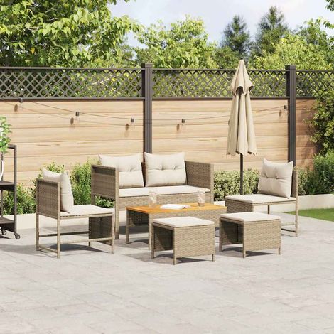 Gartensofa-set mit Kissen 6 pcs Beige und Creme Poly-Rattan