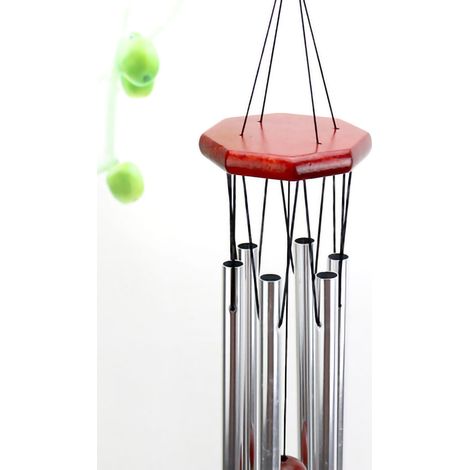 Carillon Vent Decoratif, Bois Fir et Tubes Aluminium Multi Son Harmonieux, Style Cabane Silver White Gift for Home (1/4)