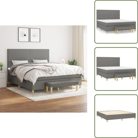 Sommier à lattes de lit avec matelas Gris foncé 180x200cm Tissu - Lit Plateforme - Lit Double - Literie - Matelas À Ressorts Ensachés - Têtière Ajustable (1/5)