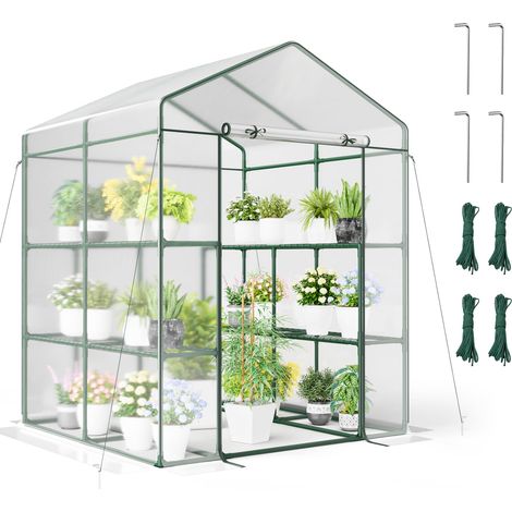 Serra da giardino per esterni con copertura in PVC, serra walk-in con 4 ripiani e 8 ripiani, porta con cerniera a rullo, struttura in metallo, per giardino, cortile (1/5)