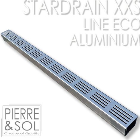 Caniveau de voirie 100 cm – Grille aluminium – Faible hauteur 6,3 cm – Largeur 6,5 cm – Sortie latérale et inférieure