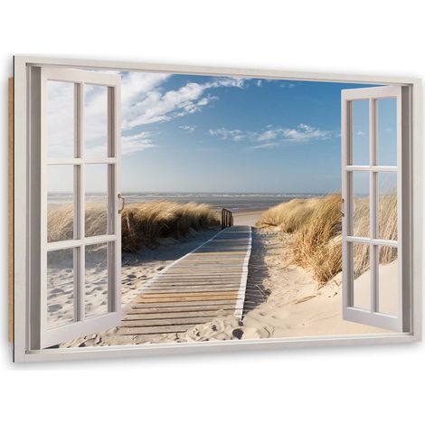 Quadro deco panel, Finestra - passerella per la spiaggia - 100x70 (1/5)