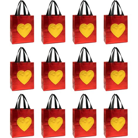 Sac cadeau doré brillant imprimé cœur, réutilisable-Valentin, un anniversaire de mariage ou un anniversaire.