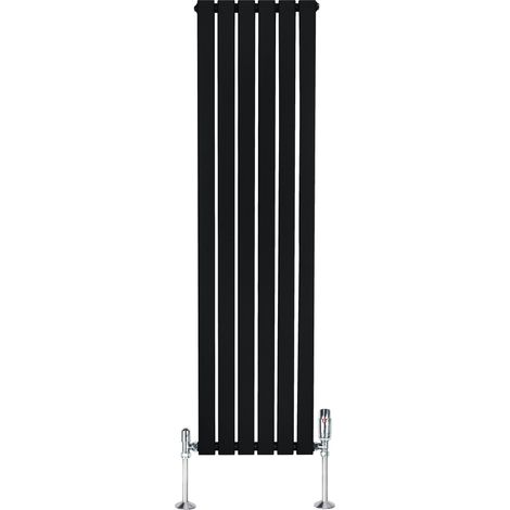 Radiateur Plat à 1 Colonne & Vannes 1600 x 420 mm en Acier Noir Chauffage Centrale Moderne Verticale Monté Sur Mur Cuisine Salle de Bain [Brosse de Nettoyage & Supports INCLUSES] (1/5)