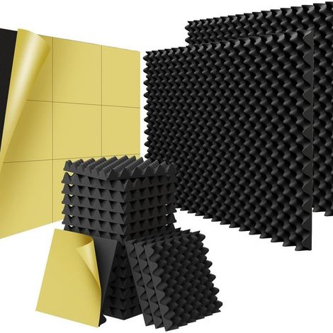 Lot de 12 Panneaux de Mousse Acoustique Avec des Autocollants, Mousse Anti bruit Panneau Acoustique Haute Densité Isolant Phonique, Pour Podcasting, Studios d'enregistrement, Plafonds 30×30×2,5 cm (1/5)