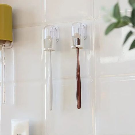 Porte-brosse à dents - KZQ - 2pcs - Mural avec couvercle anti-poussière - Plastique blanc - Facile à installer