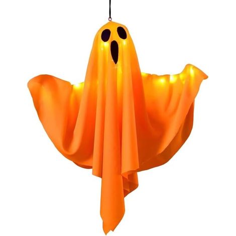 Fantôme Suspendu Lumineux LED Orange pour Halloween Jardin Patio Pelouse Décoration Fête Extérieure (1/4)