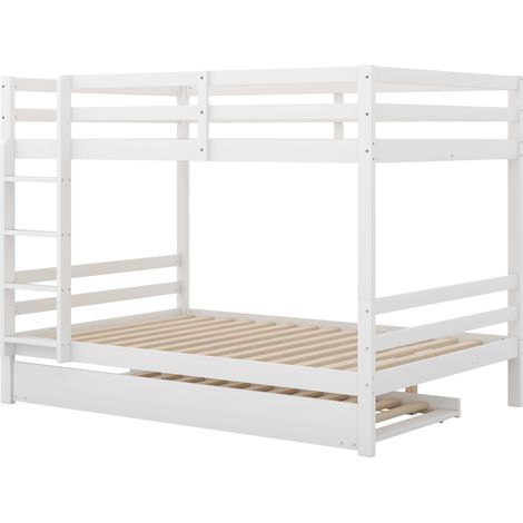 Kinder-Hochbett 140 x 200 cm mit Ausziehbett, hohen Rausfallschutzen und Leiter, weiß (1/5)