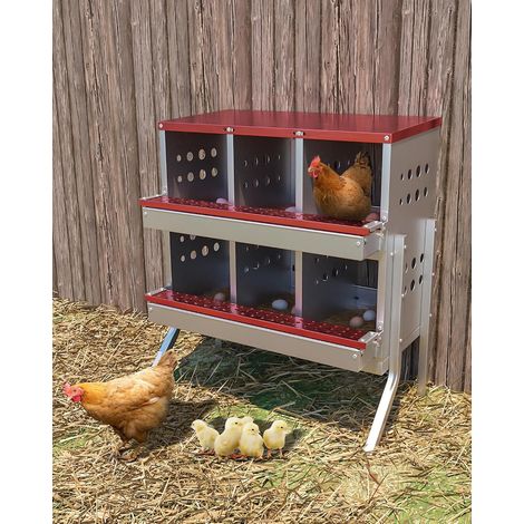 Pondoir Poules 6 Compartiments en Acier Galvanisé - sur Pieds avec Perchoir et Bac de Récupération - 69x43x78 cm (1/5)