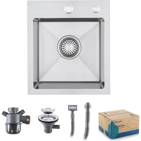 Evier Inox 1 Bac Avec Siphon Évier de Cuisine 2 Trou de Robinet 35×40 cm (1/5)