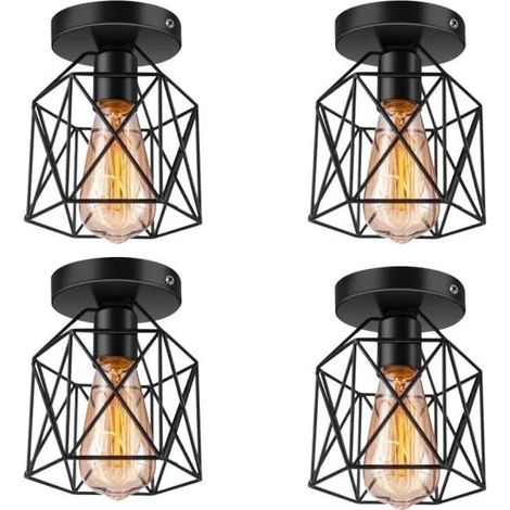 U-DO 4Pcs Plafonnier Carré en Métal Noir design Rétro Nordique (1/4)