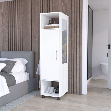 Armario Kronospan en melamina con una puerta , dos estante , barra para colgar ropa y espejo incluido , 160 cm  X 40 cm  X 48 cm  , Blanco (1/5)