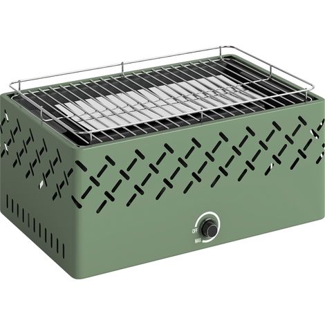Barbecue Portatile a Carbone 45,5x29x21 cm con Ventilazione Integrata per Esterni in Metallo Verde Chiaro (1/5)