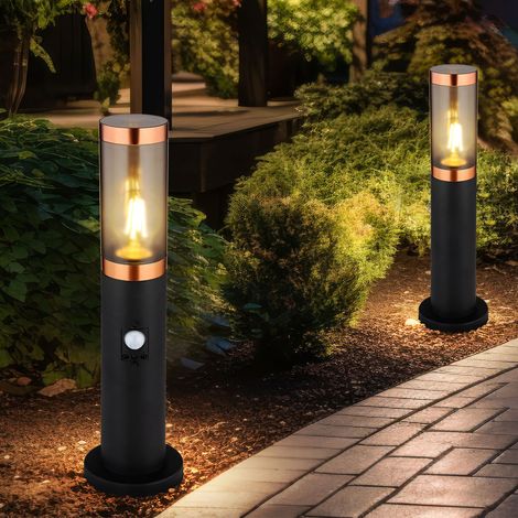 Sockelleuchte Standleuchte Außenbeleuchtung rauch Kupfer Außen mit Bewegungsmelder Garten Stehlampe, Edelstahl Kunststoff, 1x E27, DxH 7,6x45 cm, 2er Set