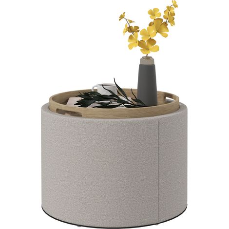 Hocker Polsterhocker, Leinen, versteckter Stauraum, umkehrbarer Deckel, 56cm x 56 cm x 42 cm, Hellgrau + Natur