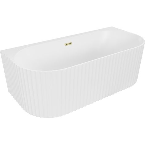 Mexen Sella bañera exenta adosada acanalada 170 x 80 cm, blanco mate, rebosadero dorado cepillado - 52711708001-55 (1/3)