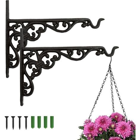 Lot de 2 supports de plante à suspendre de 25 cm, crochets muraux en fer forgé pour intérieur et extérieur, crochets muraux pour mangeoire à oiseaux/lanterne carillons éoliens (1/5)