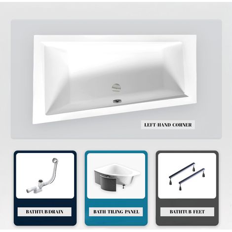 Asymmetrische Badewanne - 160 x 90 cm - Links - mit Verkleidung - mit Füßen - Ablaufgarnitur Chrom - INTIMA SLIM (1/5)
