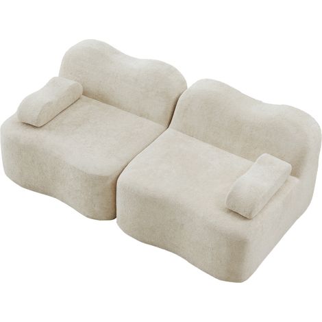 Sofá modular de 2 plazas sin estructura, forma ondulada, terciopelo beige, sin montaje (1/5)