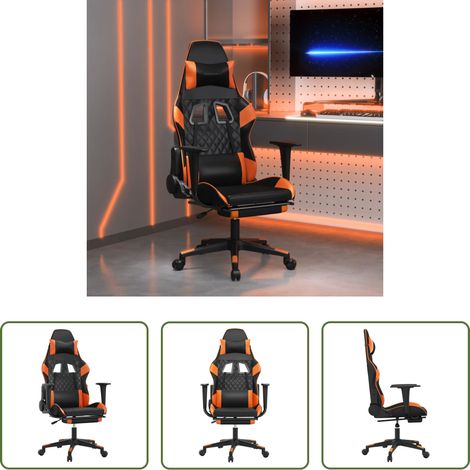vidaXL Gamingstuhl Kunstleder - Gaming-Stuhl mit Fußstütze Schwarz und Orange Kunstleder (1/5)