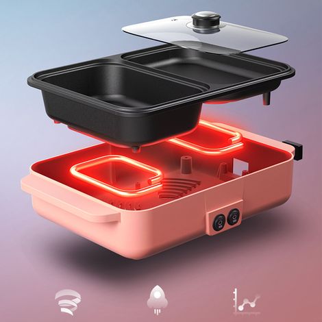 Mini appareil de cuisson combinant fondue et barbecue, grill électrique double usage pour dortoirs et usage domestique, plaque de cuisson lavable, rôtissoire à viande (1/5)