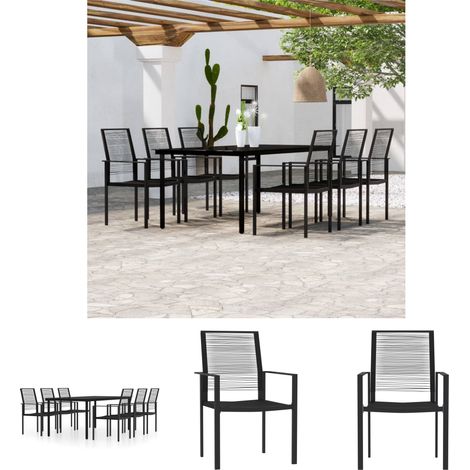 Gartenmöbel Schwarz - vidaXL 7-tlg. Garten-Essgruppe Schwarz - Gartenstuhl mit Rückenlehne (1/5)