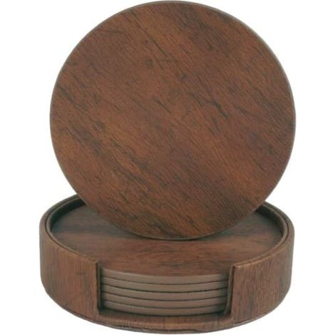 Ecleanfy - Lot de 6 sous-verres réversibles en PU couleur noyer avec support, marron [K] marron